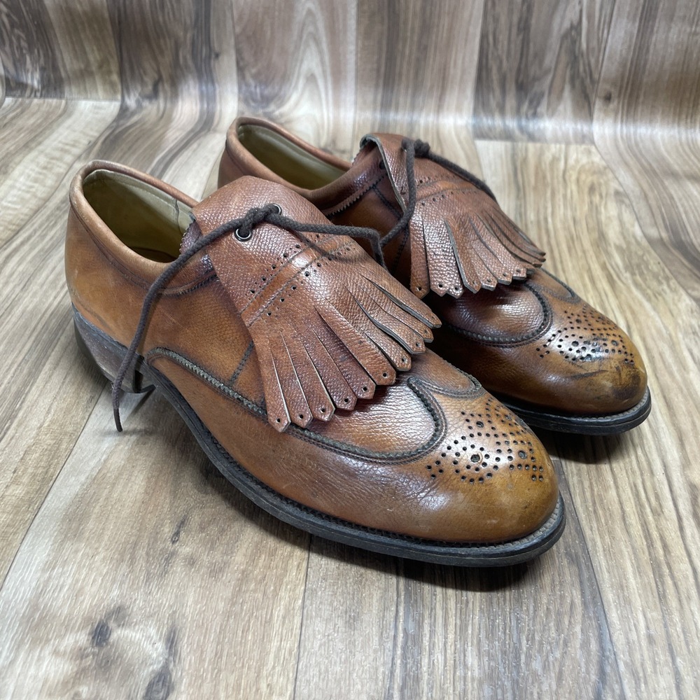 Etonic Vintage Staff Model Wingtip Leather Men's Golf Shoes 10D Metal‎ Cleats